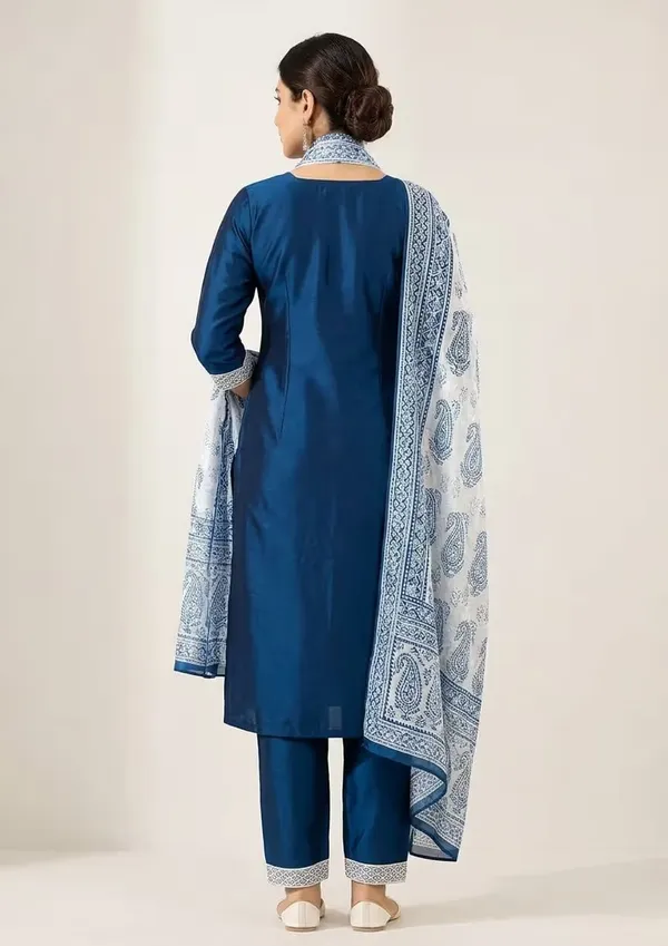 Peacock_Blue_Straight_Kurta_Set_With_Printed_Dupatta