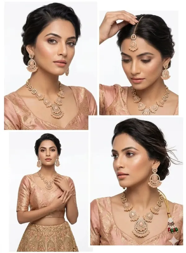 Elegant_Peach_Kundan_Necklace_Set_with_Matching_Earrings,_Maang_Tikka_&_Gold-Tone_Detailing