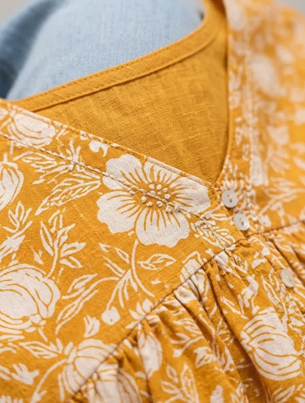 Mustard_Orange_Floral_Printed_Rayon_Short_Flared_Kurti