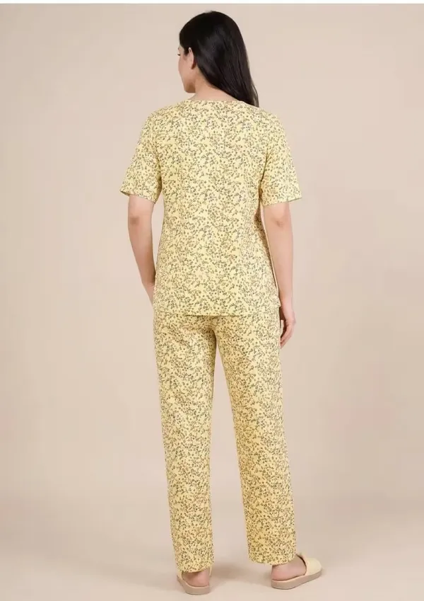 Yellow_Floral_Printe_Pure_Cotton_Short_Sleeve_Loungewear_Co-Or_Set