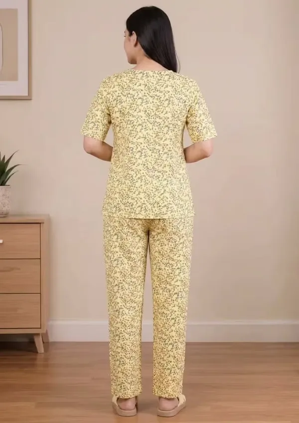 Yellow_Floral_Printe_Pure_Cotton_Short_Sleeve_Loungewear_Co-Or_Set