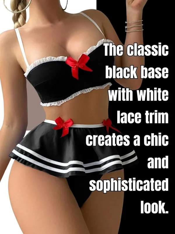 Women's_2-Piece_Black_Lingerie_Set_with_Vibrant_Pink_Piping_-_Ruffled_Lace_Trim_Mini_Skirt_and_Tie-Front_Crop_Top