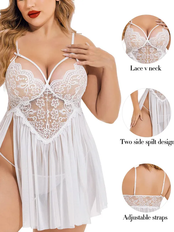 Women’s_White_Floral_Lace_Babydoll_Lingerie_Nightwear_Dress