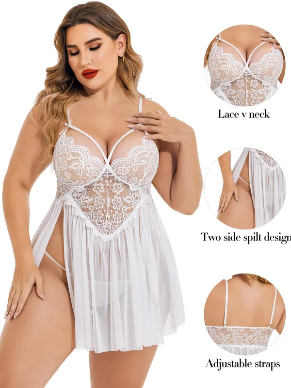 Women’s_White_Floral_Lace_Babydoll_Lingerie_Nightwear_Dress