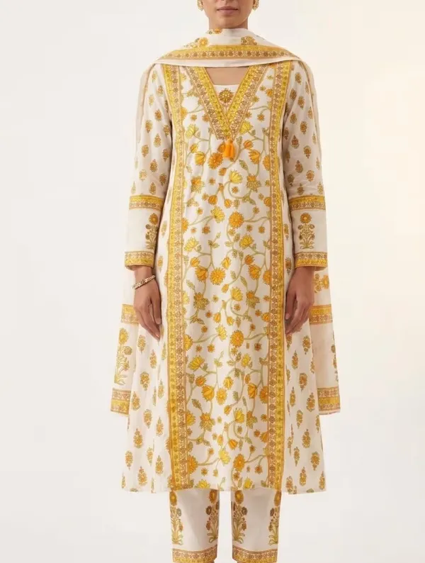 Yellow_Floral_Printed_Pure_Cotton_Straight_Kurta_Set_With_Dupatta