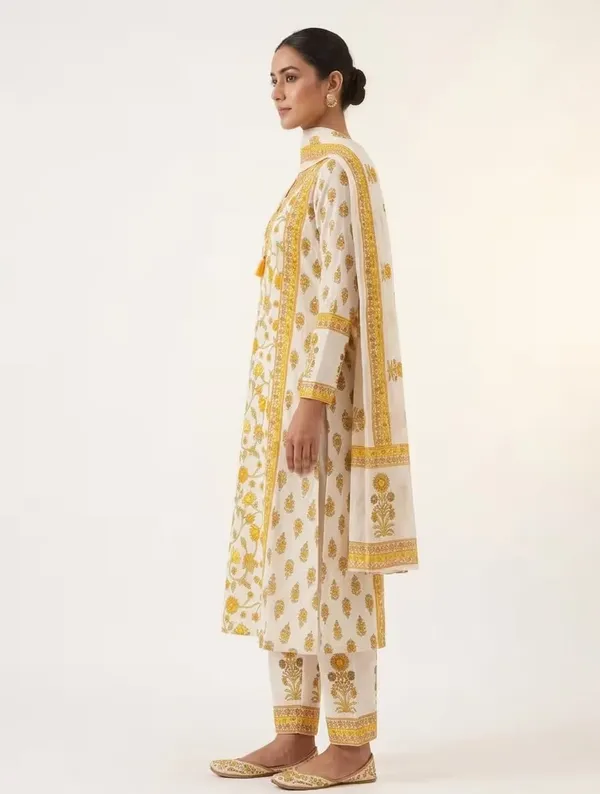Yellow_Floral_Printed_Pure_Cotton_Straight_Kurta_Set_With_Dupatta