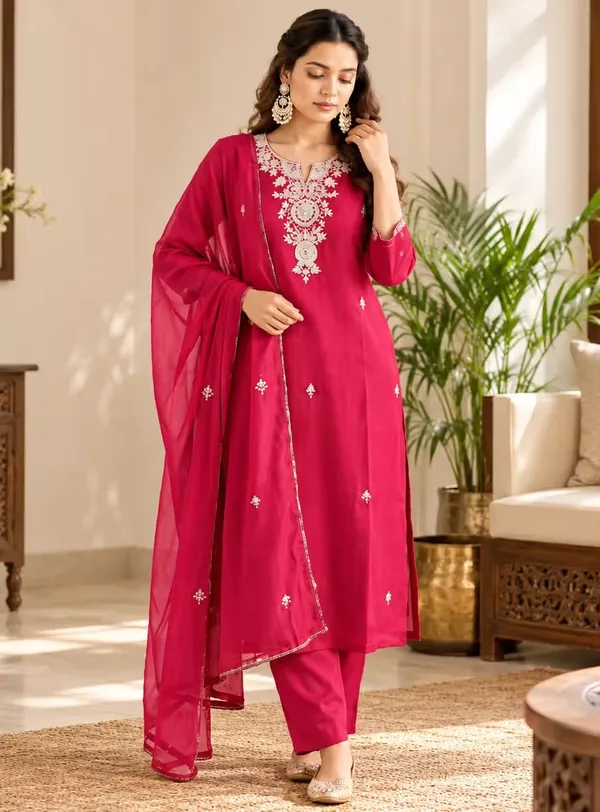 Beaufee_Women’s_Rani_Pink_Embroidered_Kurta_Set_with_Dupatta_|_Elegant_Ethnic_3-Piece_Suit_Set