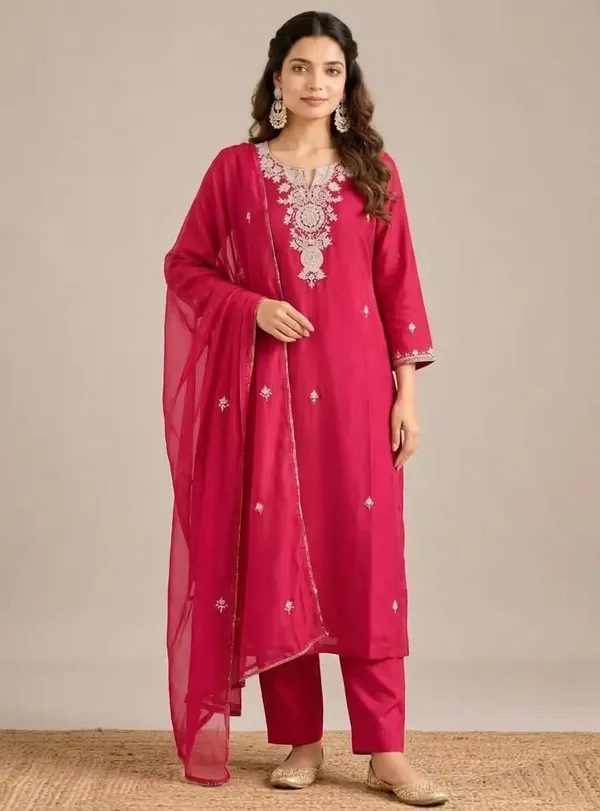 Beaufee_Women’s_Rani_Pink_Embroidered_Kurta_Set_with_Dupatta_|_Elegant_Ethnic_3-Piece_Suit_Set