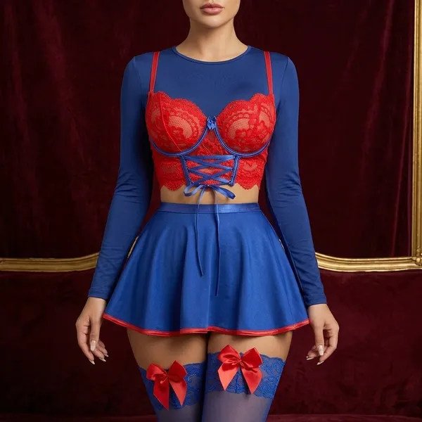 Blue_Chiffon_Lace_Corset_Skirt_Set_With_Stockings_For_Women