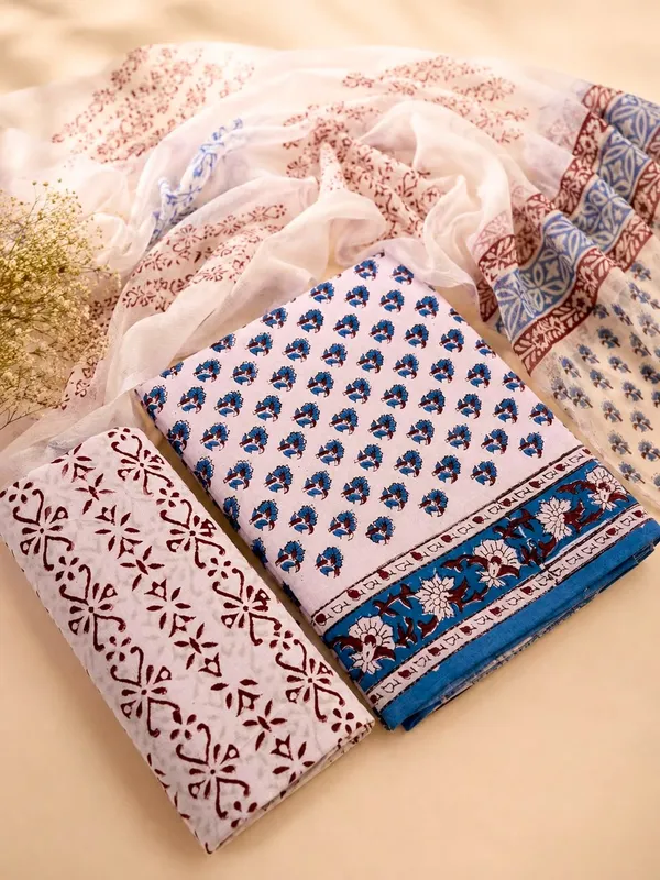 Aahoo_Royal_Blue_Ivory_Pure_Cotton_Kalamkari_Hand_Block_Print_Suit_With_Chiffon_Dupatta