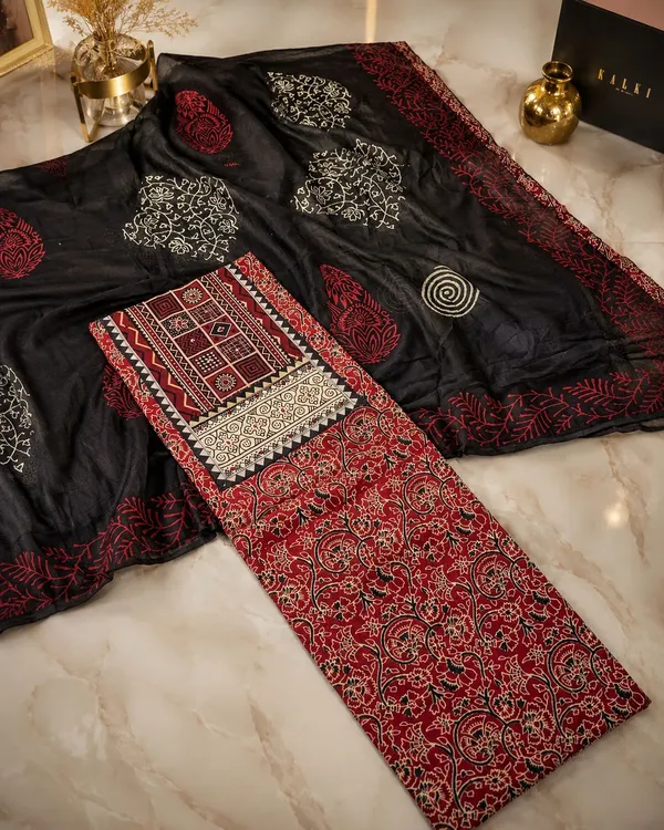 Aahoo_Heritage_Ajrakh_Cotton_3_Piece_Dress_Material_Ruby_Crimson