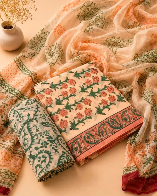 Aahoo_Peach_Blossom_Pure_Cotton_Kalamkari_Hand_Block_Print_Suit_With_Chiffon_Dupatta