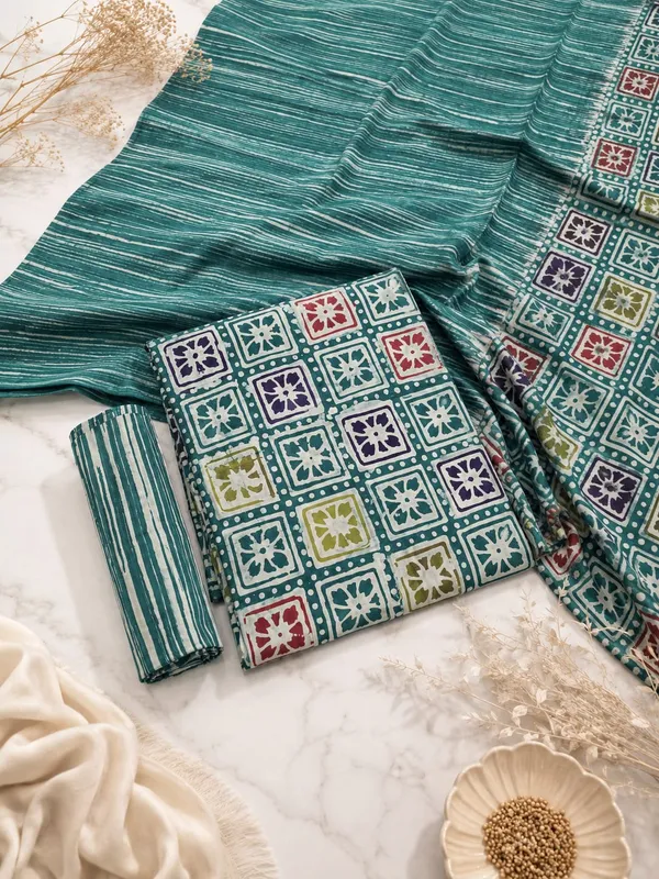 Aahoo_Teal_Mosaic_Pure_Cotton_Multi_Batik_Print_Dress_Material
