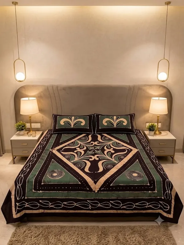 Aahoo_Teal_Green_Pure_Cotton_Pen_And_Block_Batik_King_Size_Double_Bedsheet_Set
