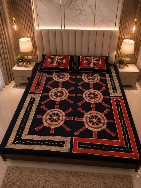 Aahoo_Royal_Red_Pure_Cotton_Pen_And_Block_Batik_King_Size_Double_Bedsheet_Set