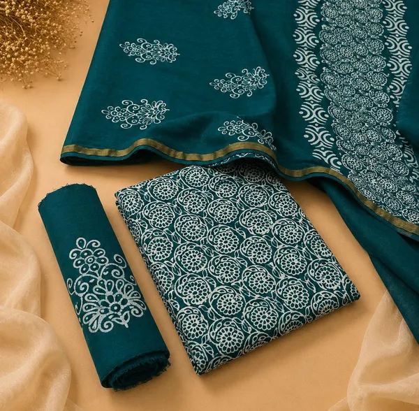 Pure_Cotton_Copper_Batik_Heavy_Suits_🦚_Peacock_Teal