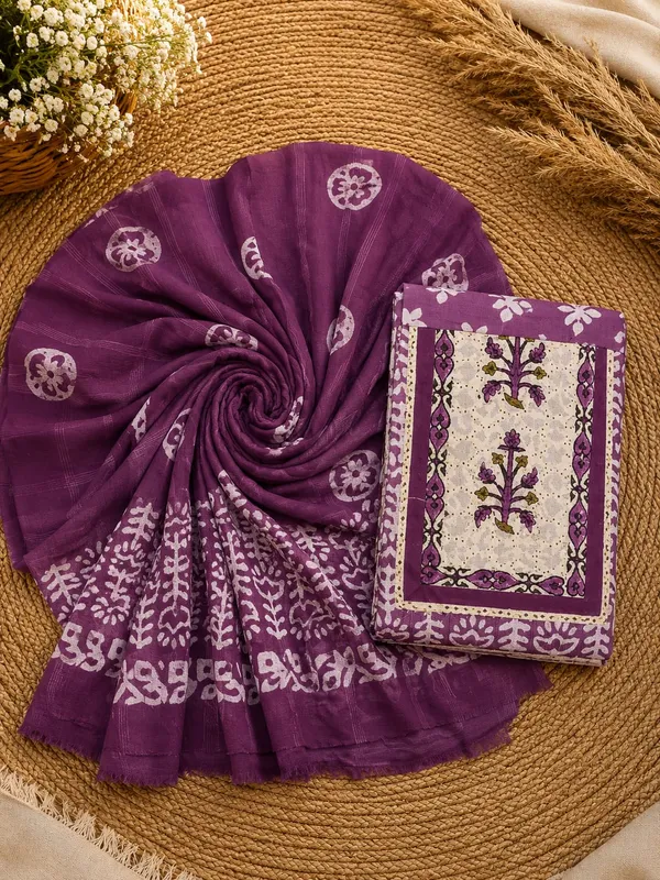 Aahoo_Chiken_Lapat_Pure_Cotton_Batik_Hand_Block_Suit_Royal_Plum
