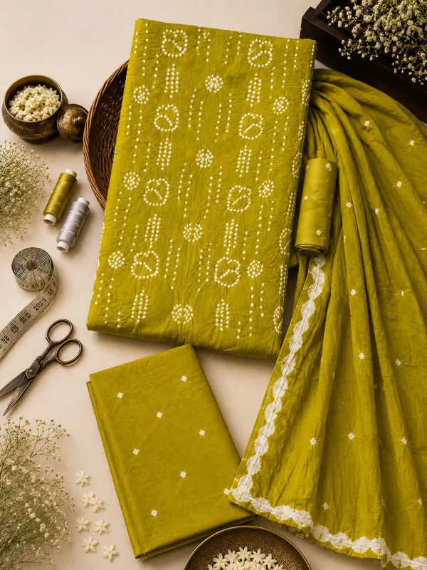 Aahoo_Lime_Green_Premium_Satin_Cotton_Bandhani_Suit_Set_With_Full_Bandhej_Dupatta