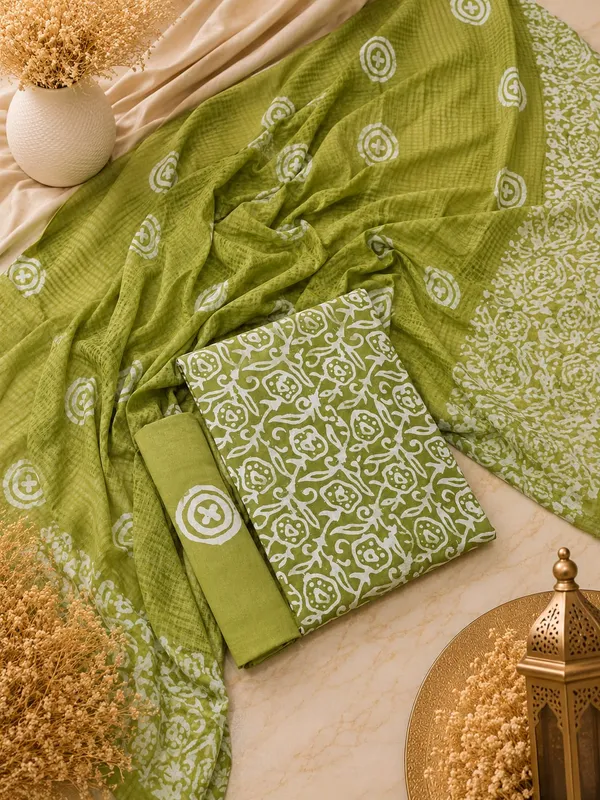 Aahoo_Olive_Green_Pure_Cotton_Hand_Batik_Tie_Dye_Block_Suit