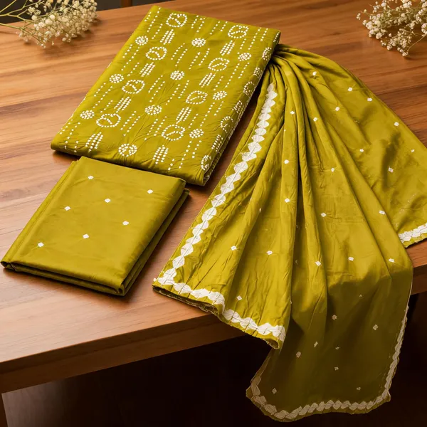 Aahoo_Lime_Green_Premium_Satin_Cotton_Bandhani_Suit_Set_With_Full_Bandhej_Dupatta