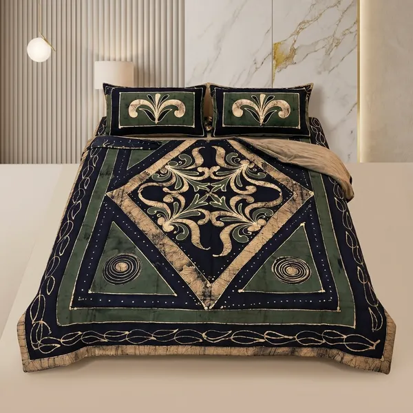 Aahoo_Teal_Blue_Pure_Cotton_Pen_And_Block_Batik_King_Size_Double_Bedsheet_Set