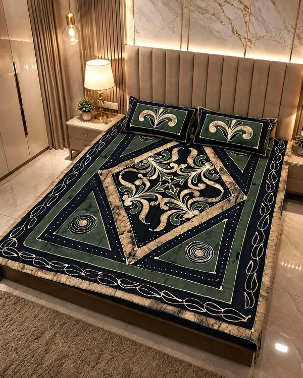 Aahoo_Teal_Blue_Pure_Cotton_Pen_And_Block_Batik_King_Size_Double_Bedsheet_Set