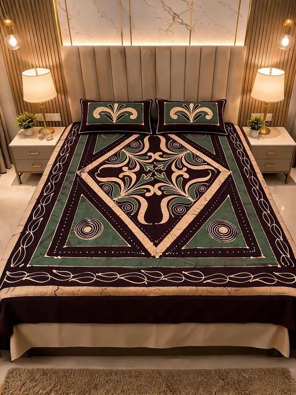 Aahoo_Teal_Green_Pure_Cotton_Pen_And_Block_Batik_King_Size_Double_Bedsheet_Set