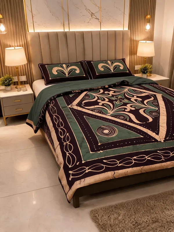 Aahoo_Teal_Green_Pure_Cotton_Pen_And_Block_Batik_King_Size_Double_Bedsheet_Set