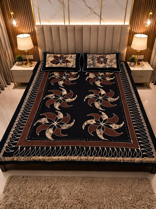 Aahoo_Chocolate_Brown_Pure_Cotton_Pen_And_Block_Batik_King_Size_Double_Bedsheet_Set