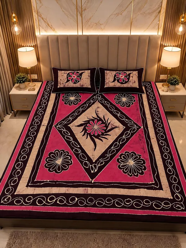 Aahoo_Hot_Pink_Pure_Cotton_Pen_And_Block_Batik_King_Size_Double_Bedsheet_Set