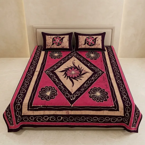 Aahoo_Hot_Pink_Pure_Cotton_Pen_And_Block_Batik_King_Size_Double_Bedsheet_Set