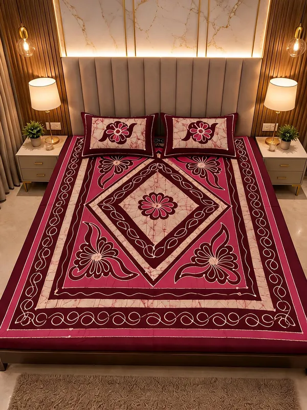 Aahoo_Rose_Pink_Pure_Cotton_Pen_And_Block_Batik_King_Size_Double_Bedsheet_Set
