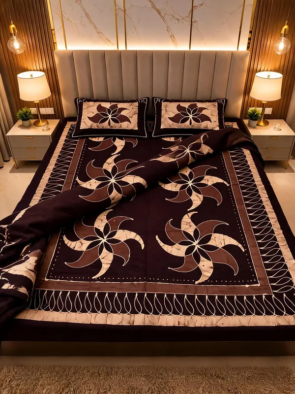 Aahoo_Coffee_Brown_Pure_Cotton_Pen_And_Block_Batik_King_Size_Double_Bedsheet_Set