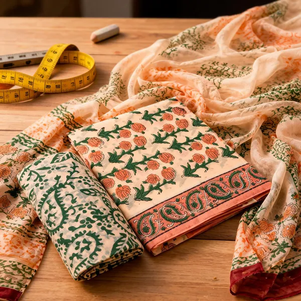 Aahoo_Peach_Blossom_Pure_Cotton_Kalamkari_Hand_Block_Print_Suit_With_Chiffon_Dupatta