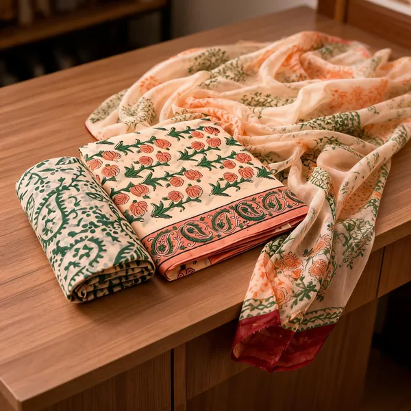 Aahoo_Peach_Blossom_Pure_Cotton_Kalamkari_Hand_Block_Print_Suit_With_Chiffon_Dupatta