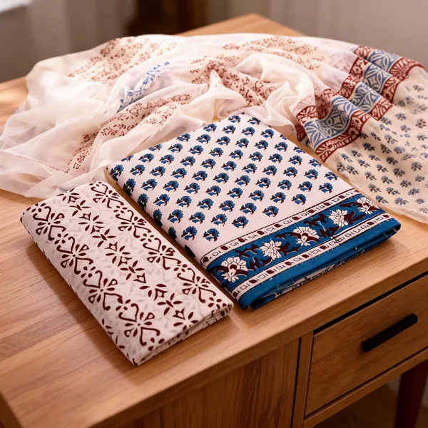 Aahoo_Royal_Blue_Ivory_Pure_Cotton_Kalamkari_Hand_Block_Print_Suit_With_Chiffon_Dupatta