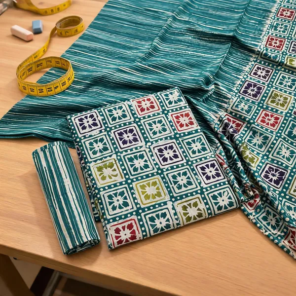 Aahoo_Teal_Mosaic_Pure_Cotton_Multi_Batik_Print_Dress_Material