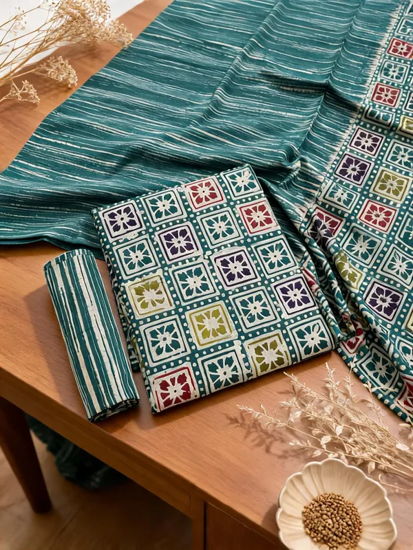 Aahoo_Teal_Mosaic_Pure_Cotton_Multi_Batik_Print_Dress_Material