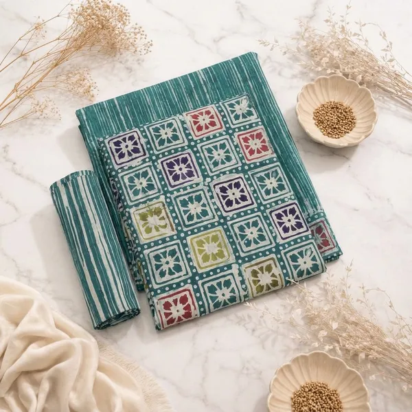 Aahoo_Teal_Mosaic_Pure_Cotton_Multi_Batik_Print_Dress_Material