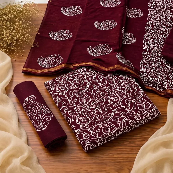 Pure_Cotton_Copper_Batik_Heavy_Suits_🍷_Wine_Berry