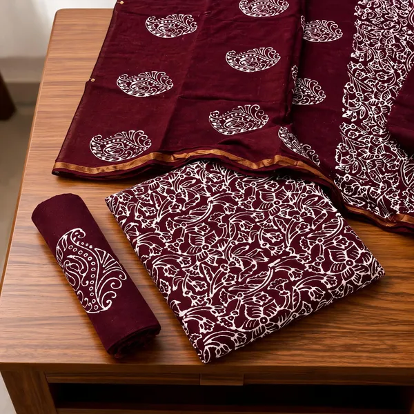 Pure_Cotton_Copper_Batik_Heavy_Suits_🍷_Wine_Berry