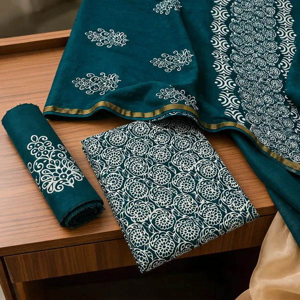 Pure_Cotton_Copper_Batik_Heavy_Suits_🦚_Peacock_Teal