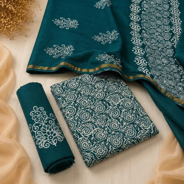 Pure_Cotton_Copper_Batik_Heavy_Suits_🦚_Peacock_Teal