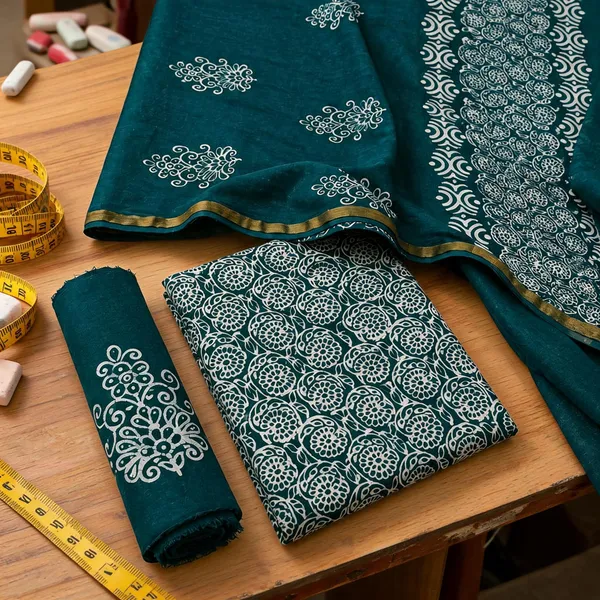 Pure_Cotton_Copper_Batik_Heavy_Suits_🦚_Peacock_Teal