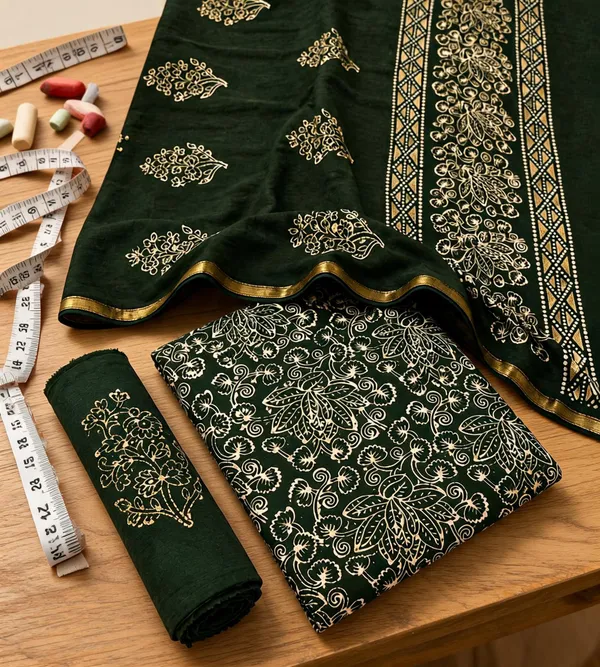 Pure_Cotton_Copper_Batik_Heavy_Suits_Bottle_Green