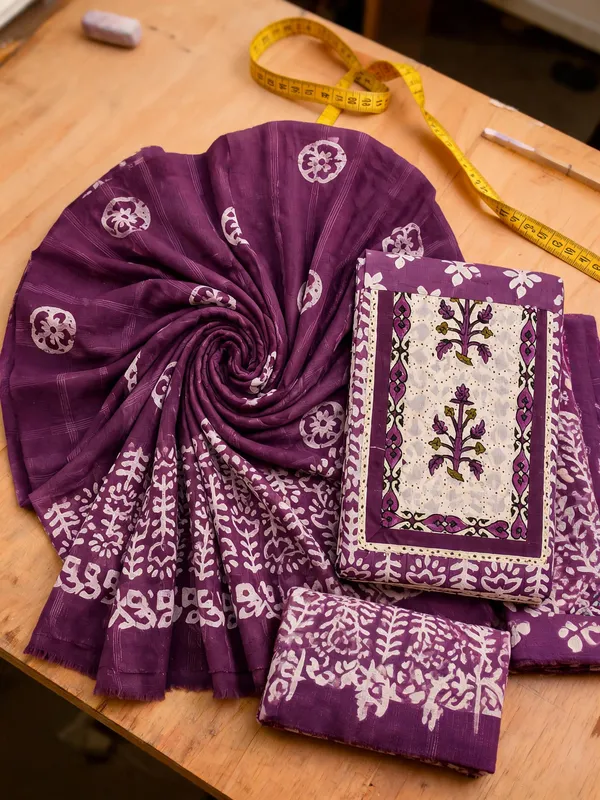 Aahoo_Chiken_Lapat_Pure_Cotton_Batik_Hand_Block_Suit_Royal_Plum