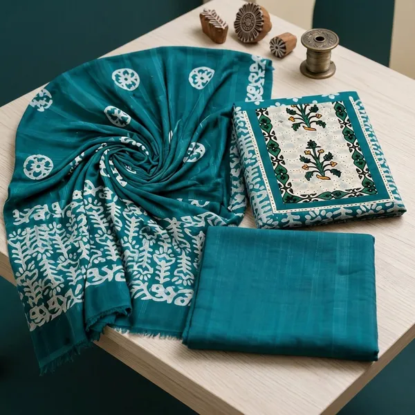 Aahoo_Chiken_Lapat_Pure_Cotton_Batik_Hand_Block_Suit_Peacock_Teal
