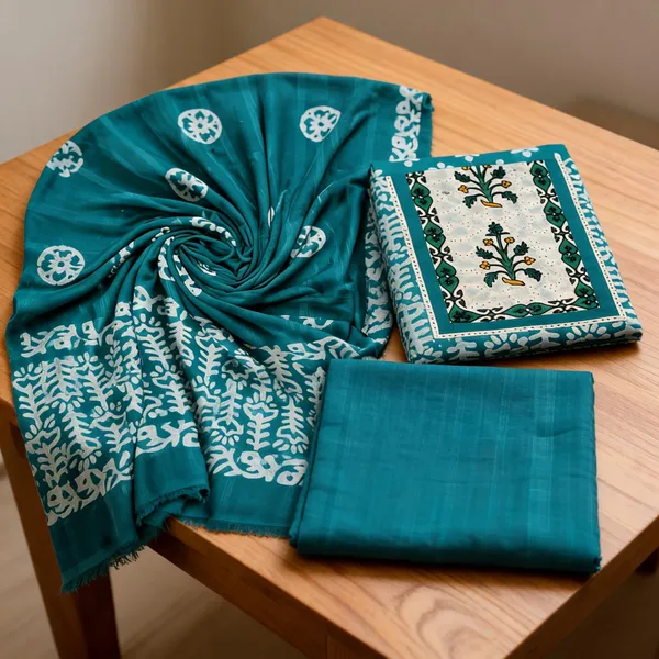 Aahoo_Chiken_Lapat_Pure_Cotton_Batik_Hand_Block_Suit_Peacock_Teal