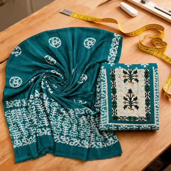 Aahoo_Chiken_Lapat_Pure_Cotton_Batik_Hand_Block_Suit_Peacock_Teal