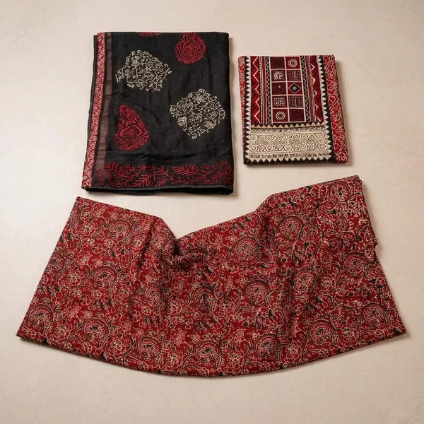 Aahoo_Heritage_Ajrakh_Cotton_3_Piece_Dress_Material_Ruby_Crimson